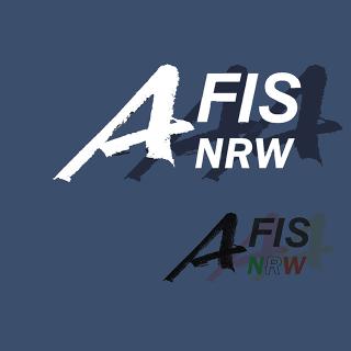 Weißer Schriftzug Amtliches Festpunktinformationssystem (AFIS NRW) auf blauem Hintergrund (Logo: AFIS NRW)