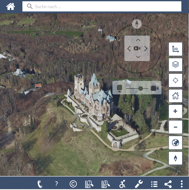 Die Drachenburg in der 3D-Ansicht (Digitaler Zwilling NRW).