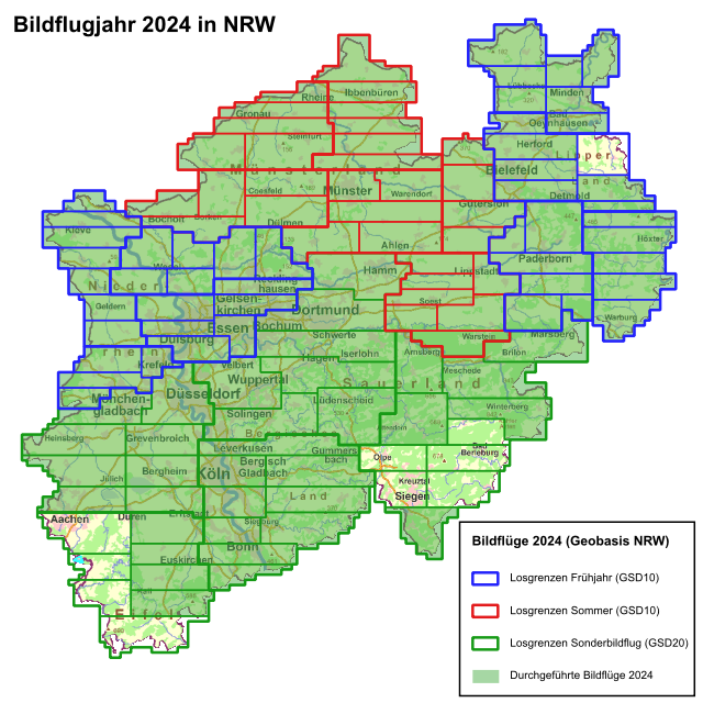 Die Grafik zeigt die Übersicht der tatsächlichen Luftbildbefliegung 2024