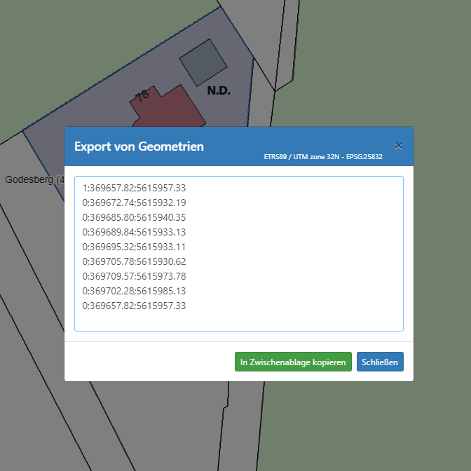 Export der Geometrie mit den Koordinaten des Suchergebnisses