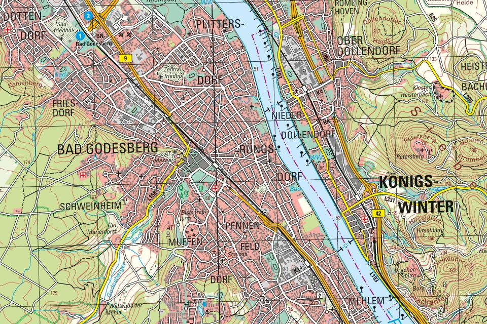 Ausschnitt aus der Topographischen Karte 1 : 50 000, farbige Ausgabe