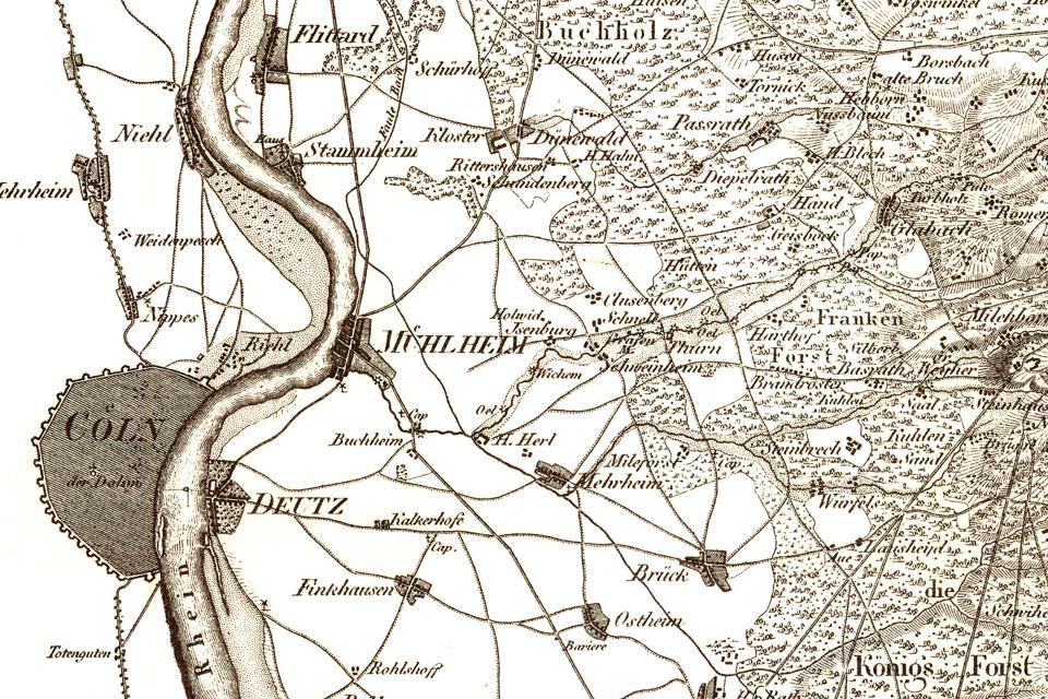 Topographische Karte von Westphalen 1 : 86 400; Le Coq, Ausschnitt Köln