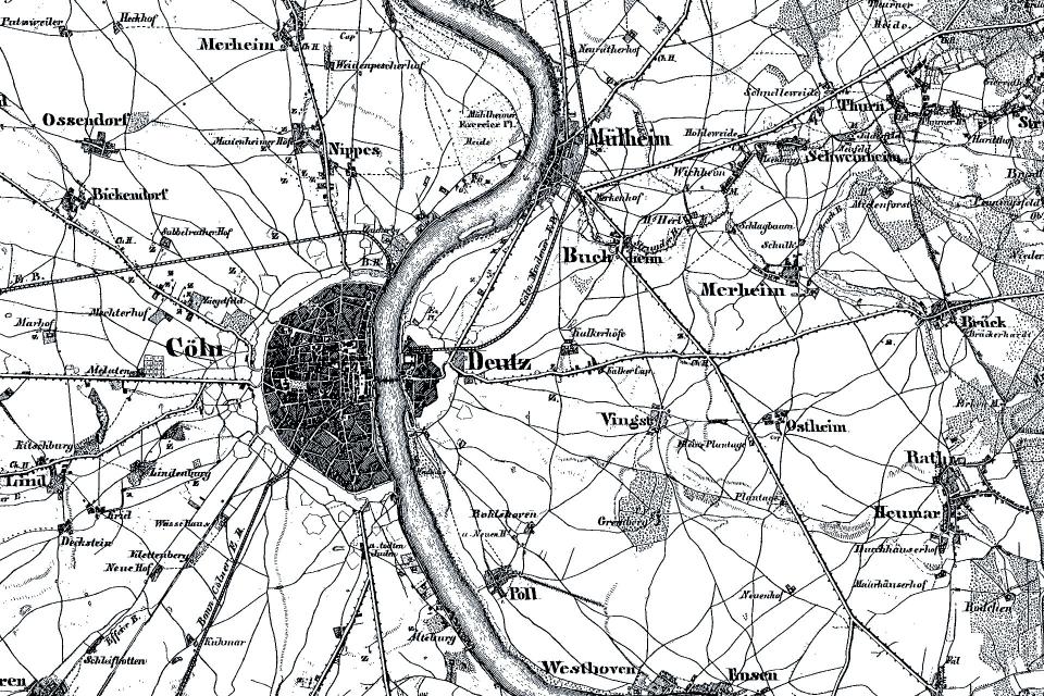 Karte von Rheinland und Westfalen 1 : 80 000, Ausschnitt Köln