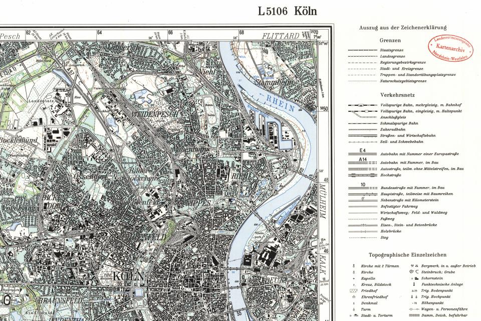 Topographische Karte 1 : 50 000, Ausschnitt Köln von 1982