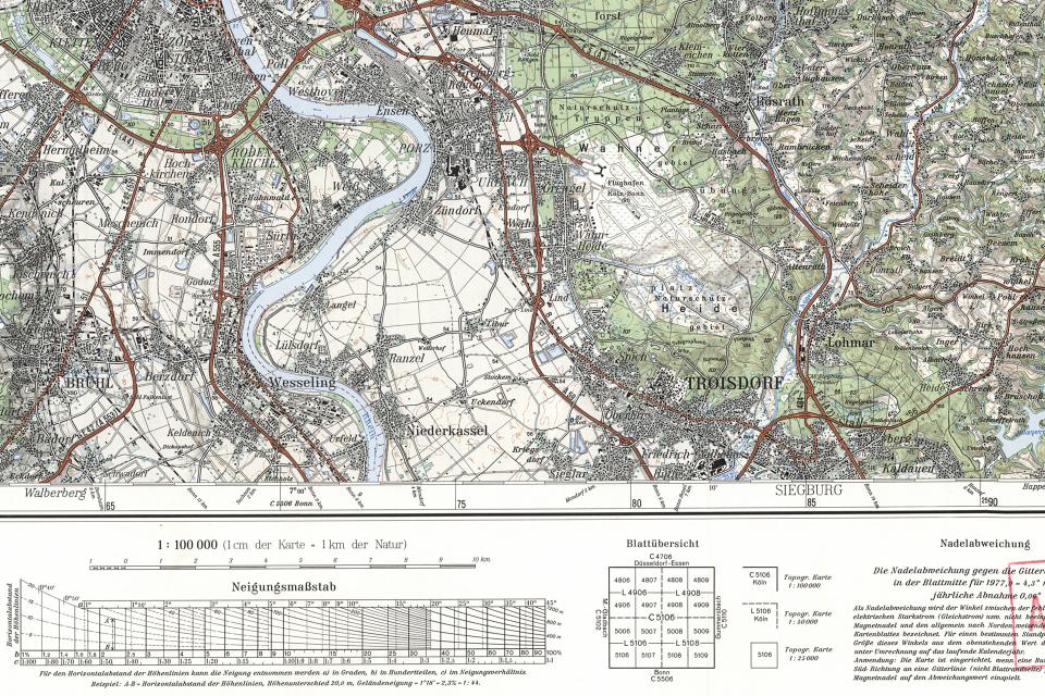 Topographische Karte 1 : 25 000, Ausschnitt Köln von 1977