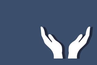 Weiße, nach Hilfe bittende Hände auf blauem Hintergrund (Symbolbild: Geflüchtete)