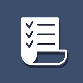 Weiße Checkliste, die einen Verfahrensablauf symbolisiert, auf blauem Hintergrund