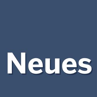 Weißer Schriftzug Neues auf blauem Hintergrund